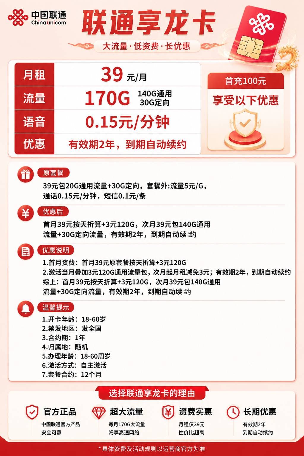 联通享龙卡【39元170G】 详情图 1